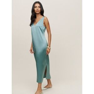 Reformation Lian Silk V-Neck Midi‎ Dress Women Size XS Green EXCELLENT